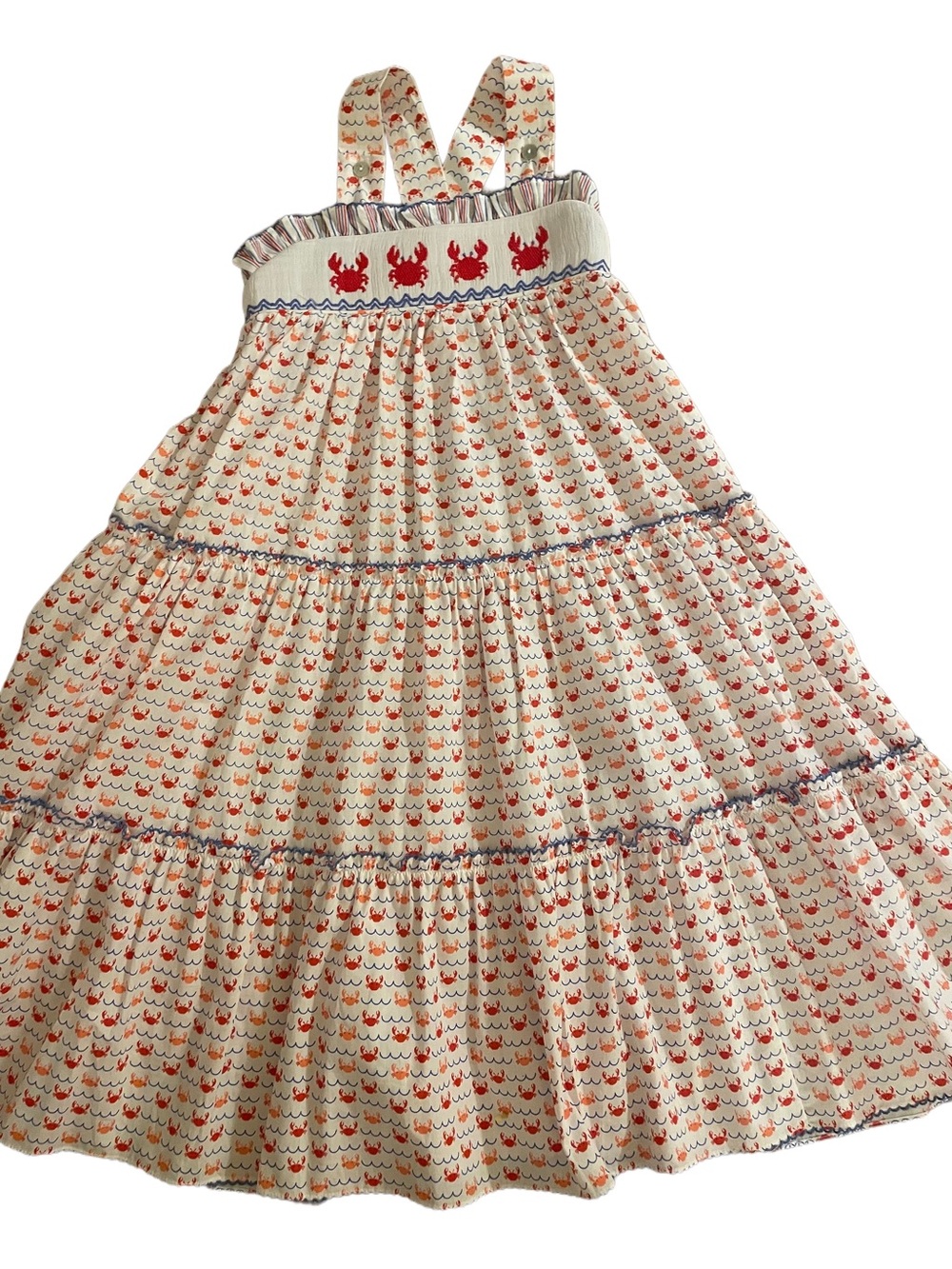 Shrimp And Grits Kids Smocked Crab Print Sundress NWOT SZ 8
